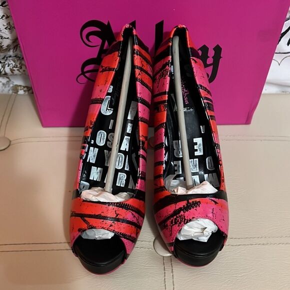 Abbey Dawn Hot Pink Zip It Peep Toe Platform Heels Sz 8 - Picture 4 of 4